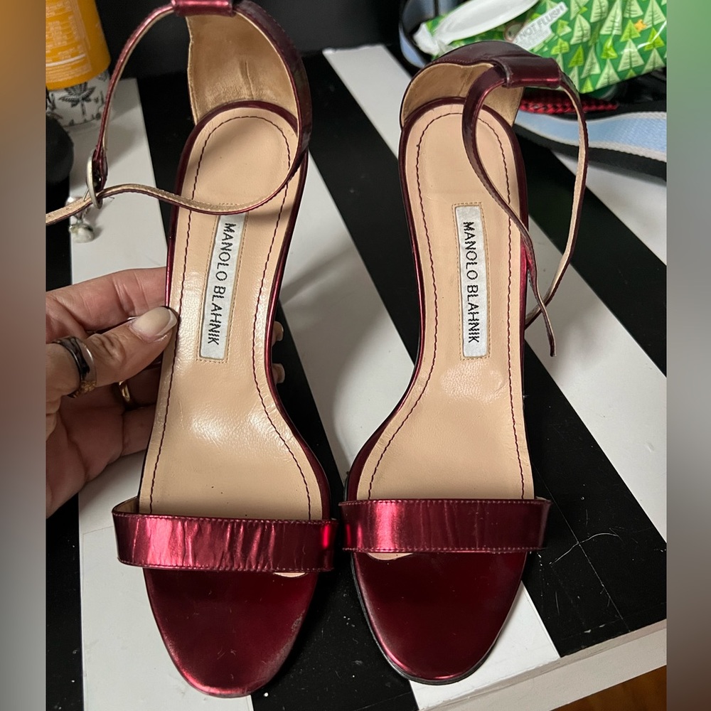 Red chrome strap Manolo Blahnik